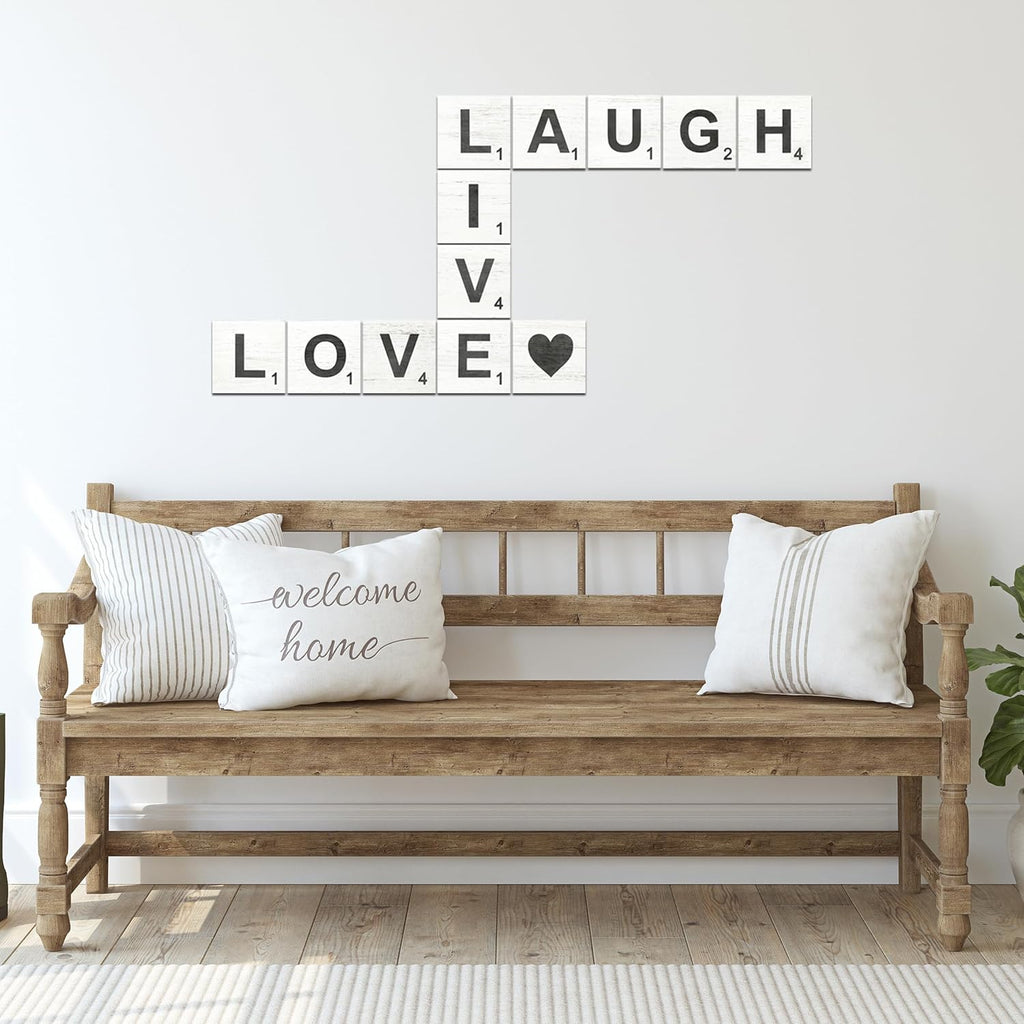 Live, Laugh, Love - Large Rustic Crossword Tiles for Wall Decor, Big Decorative Square Wooden Letters for Wall Art, Farmhouse Kitchens, Living Rooms, Bedrooms - 5" X 5"