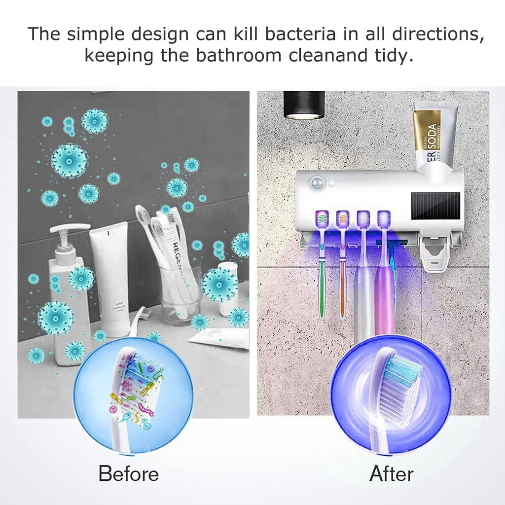 UV Light Toothbrush Sterilizer and Automatic Toothpaste Dispenser Holder
