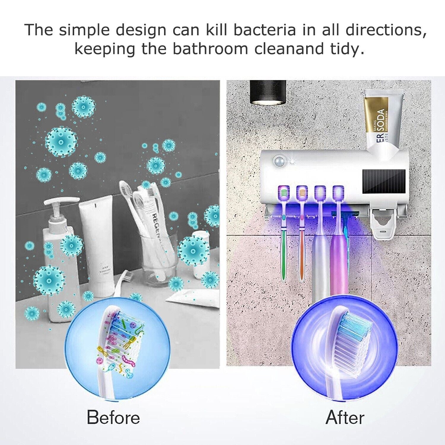 UV Light Toothbrush Sterilizer and Automatic Toothpaste Dispenser Holder