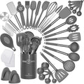 Professional Silicone Kitchen Utensil Set - 43-Piece Non-Stick Heat-Resistant Spatula with Stainless Steel Handle (Grey)