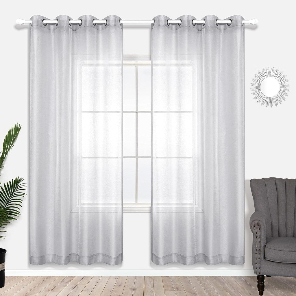 Luxury Light Grey Sheer Curtains for Living Room and Bedroom, Grommet Backdrop Panels, 52 x 84 Inches, Set of 2