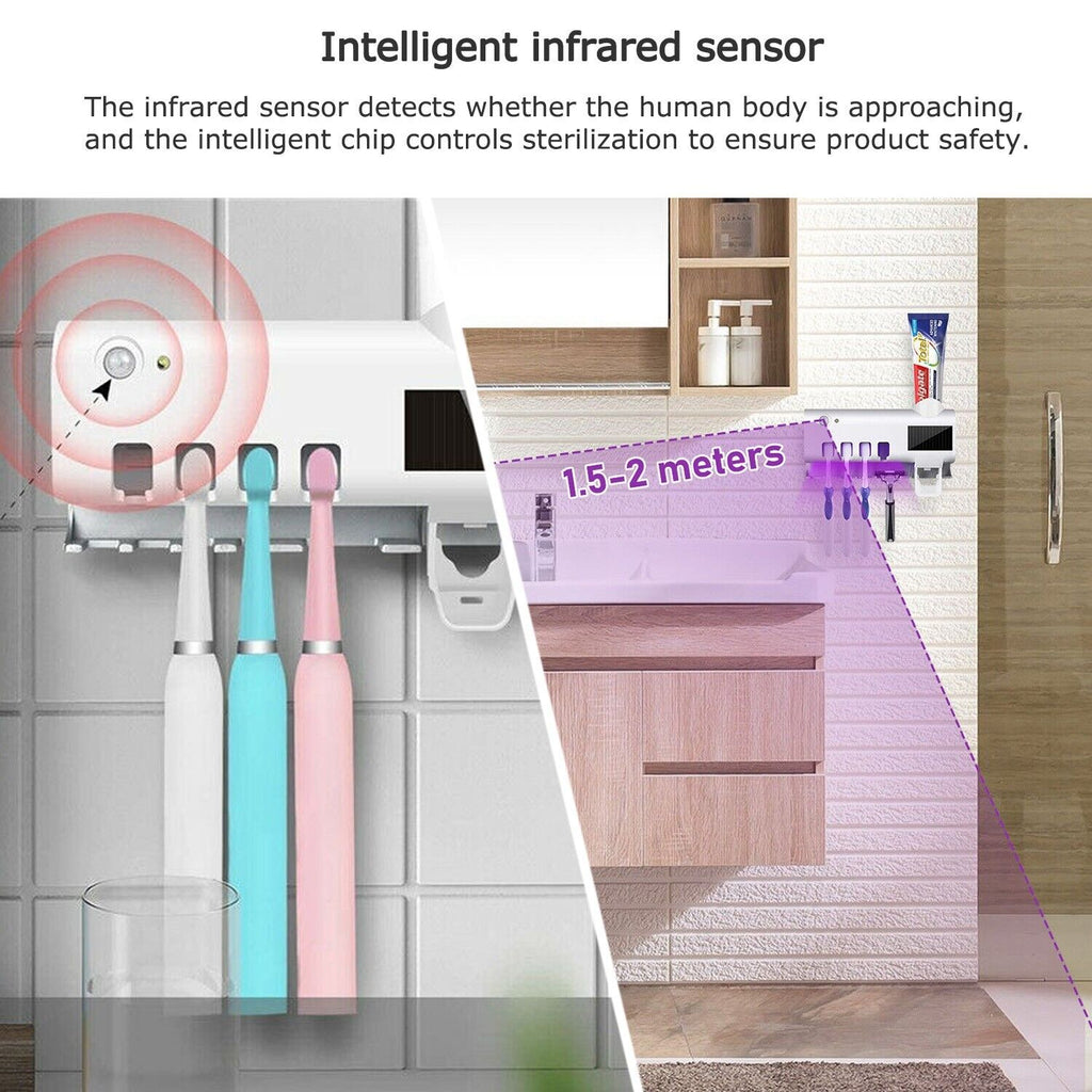 UV Light Toothbrush Sterilizer and Automatic Toothpaste Dispenser Holder