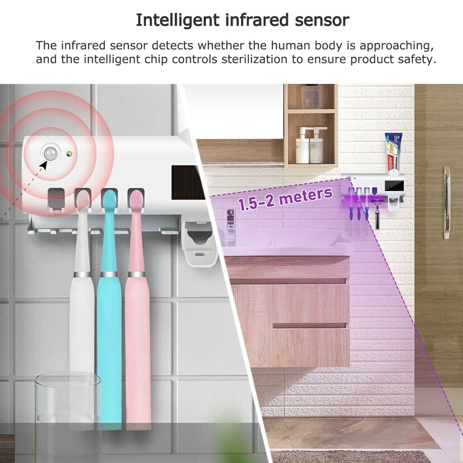 UV Light Toothbrush Sterilizer and Automatic Toothpaste Dispenser Holder