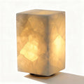 Handcrafted Natural Calcite Stone Table Lamp with Unique Crystal Texture, Dimmable 3-Color LED, Modern Decorative Cuboid Lamp for Bedroom and Living Room - White