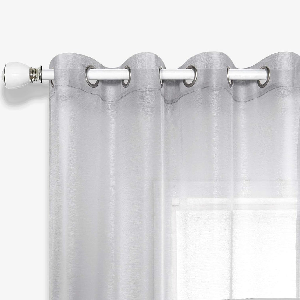 Luxury Light Grey Sheer Curtains for Living Room and Bedroom, Grommet Backdrop Panels, 52 x 84 Inches, Set of 2