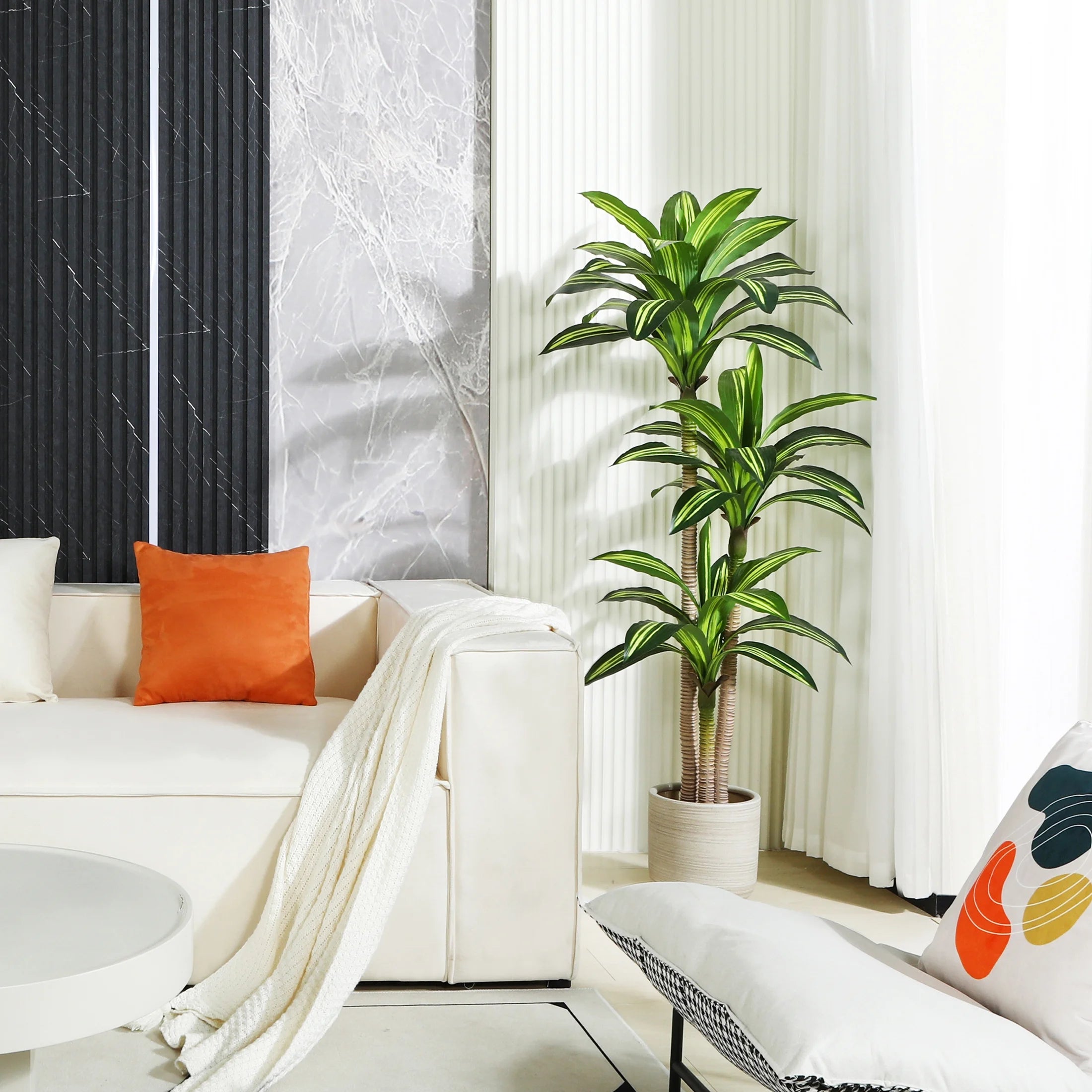 Artificial Plants, 5Ft Fake Dracaena Tree in Black Plastic Pot, Faux Plants Indoor Outdoor Decor, Silk Plants for Home Decor Office Porch Patio Perfect Housewarming Gift
