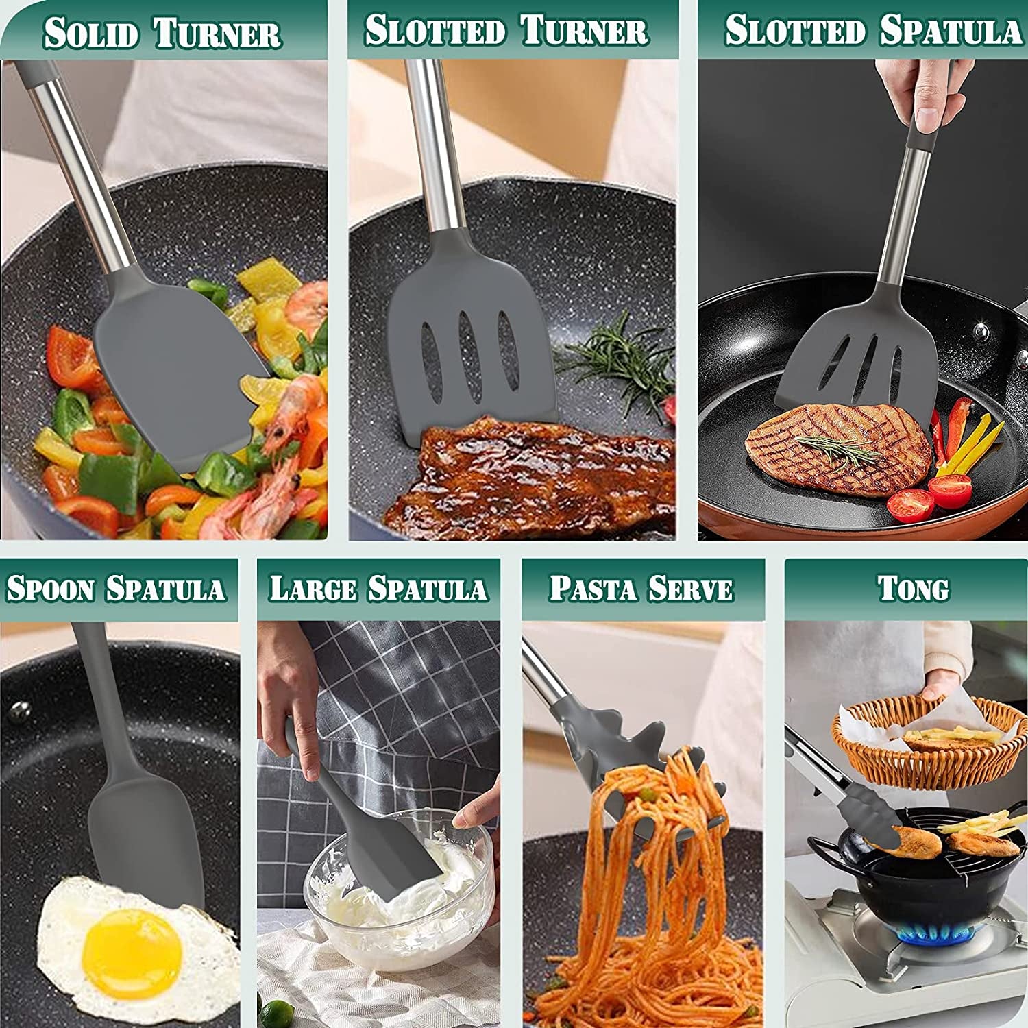 Professional Silicone Kitchen Utensil Set - 43-Piece Non-Stick Heat-Resistant Spatula with Stainless Steel Handle (Grey)