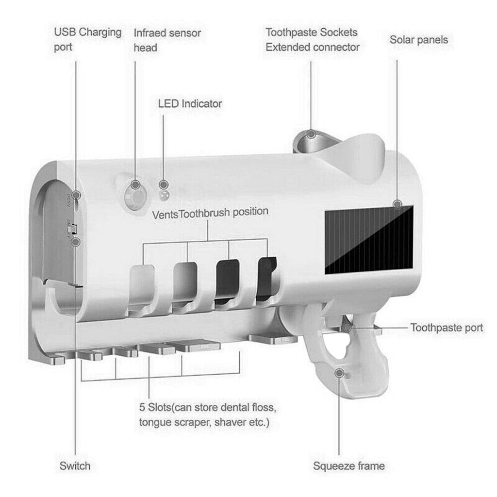 UV Light Toothbrush Sterilizer and Automatic Toothpaste Dispenser Holder