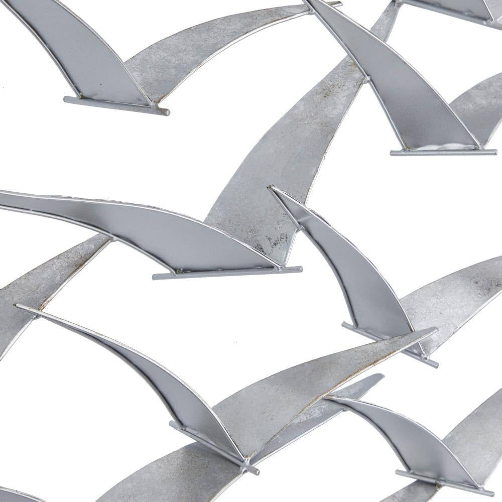 48 In. X 25 In. Metal Silver Flying Flock of Bird Wall Decor