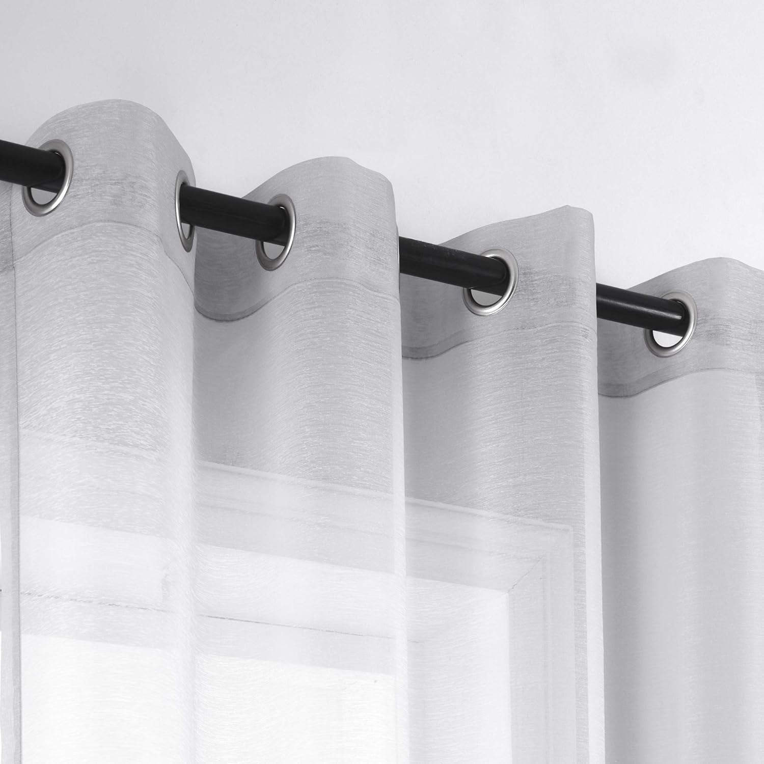 Luxury Light Grey Sheer Curtains for Living Room and Bedroom, Grommet Backdrop Panels, 52 x 84 Inches, Set of 2