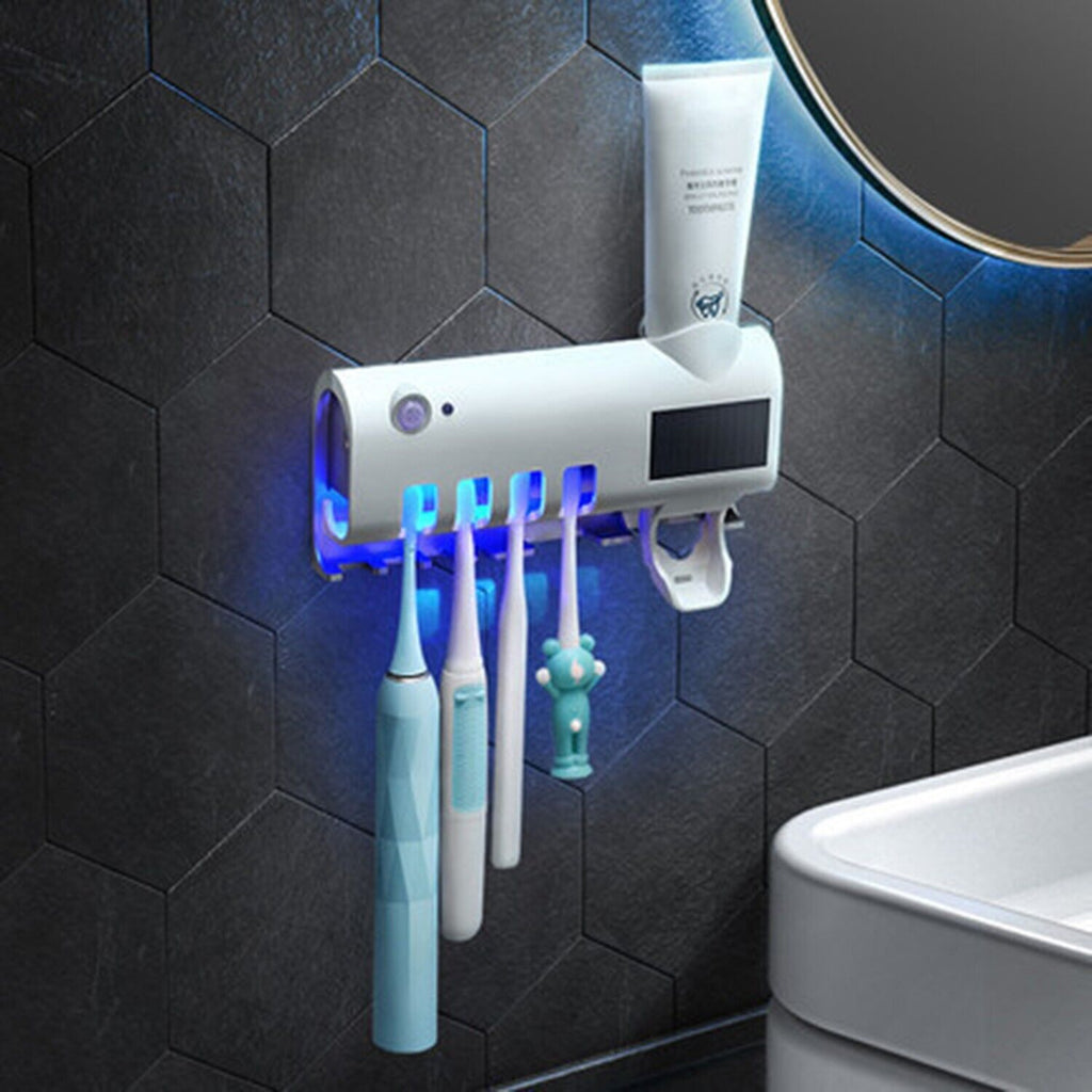 UV Light Toothbrush Sterilizer and Automatic Toothpaste Dispenser Holder