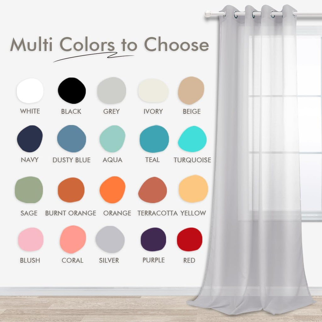 Luxury Light Grey Sheer Curtains for Living Room and Bedroom, Grommet Backdrop Panels, 52 x 84 Inches, Set of 2