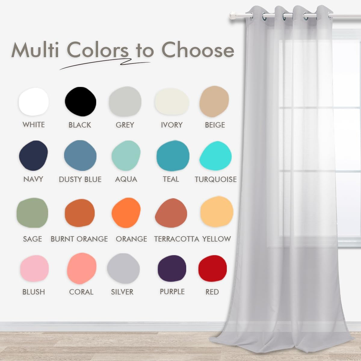 Luxury Light Grey Sheer Curtains for Living Room and Bedroom, Grommet Backdrop Panels, 52 x 84 Inches, Set of 2