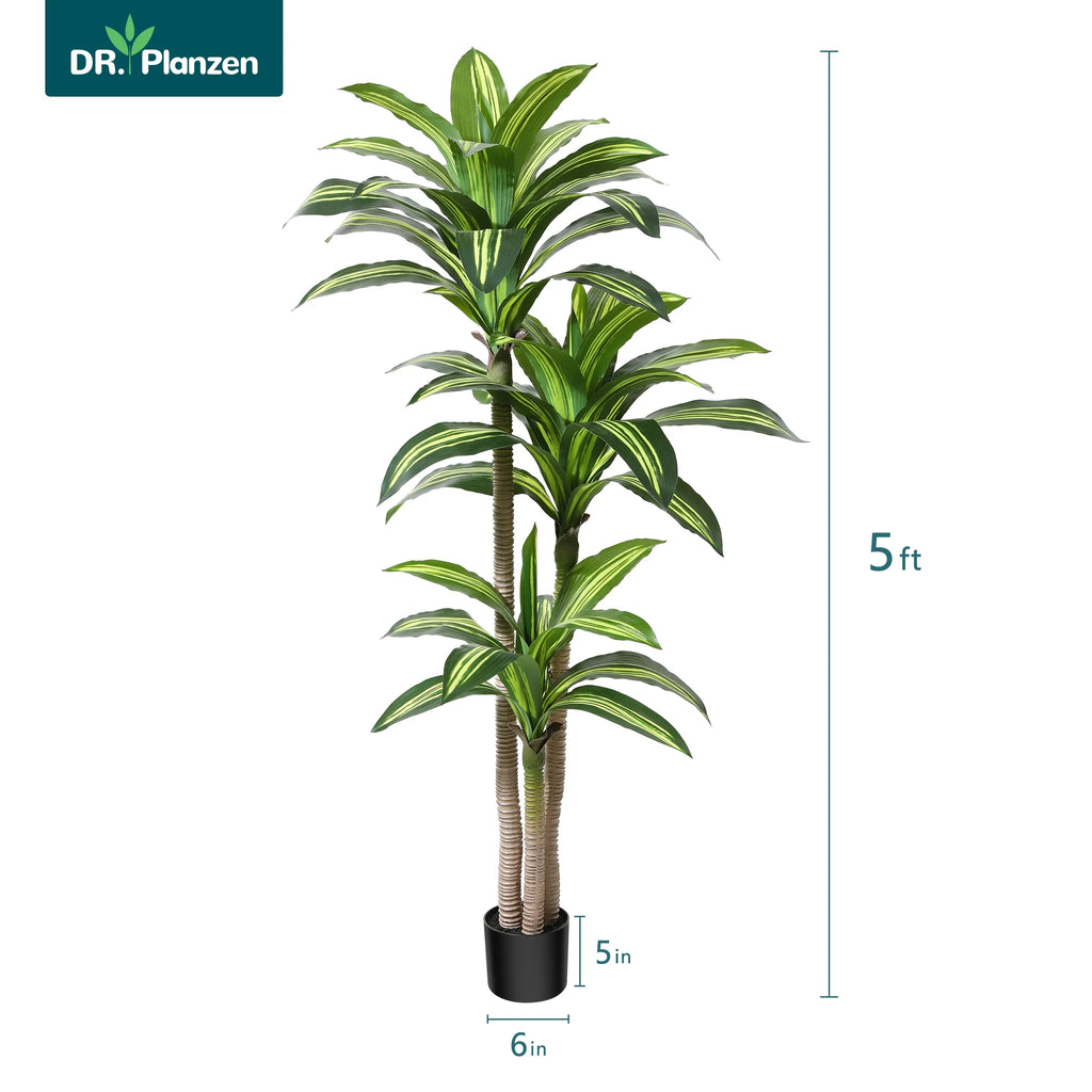 Artificial Plants, 5Ft Fake Dracaena Tree in Black Plastic Pot, Faux Plants Indoor Outdoor Decor, Silk Plants for Home Decor Office Porch Patio Perfect Housewarming Gift