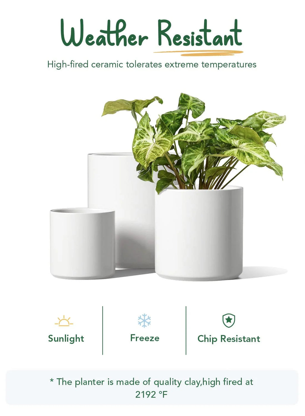 Set of 3 White Indoor Plant Pots (10", 8", 6") with Drainage Hole and Plug for Indoor and Patio Decor