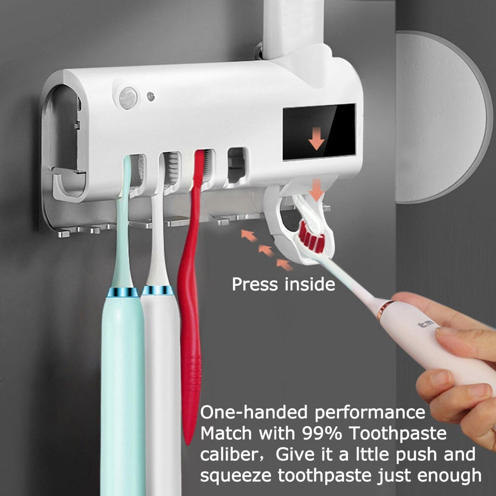 UV Light Toothbrush Sterilizer and Automatic Toothpaste Dispenser Holder