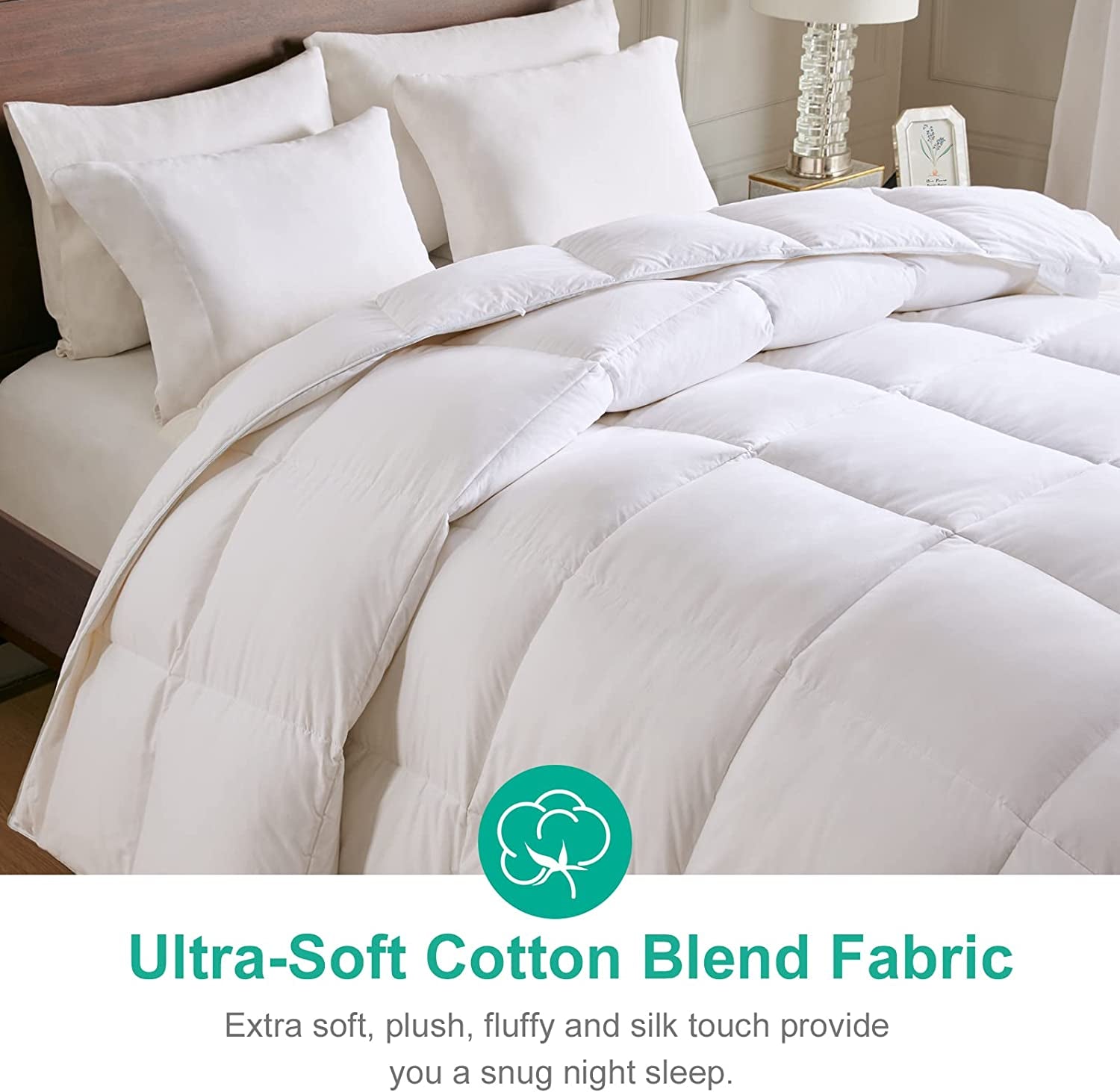 California King Size Heavyweight Down Feather Comforter - Ultra-Soft Luxury High Fill-Power Winter Duvet Insert for Cold Weather (104x96, White)