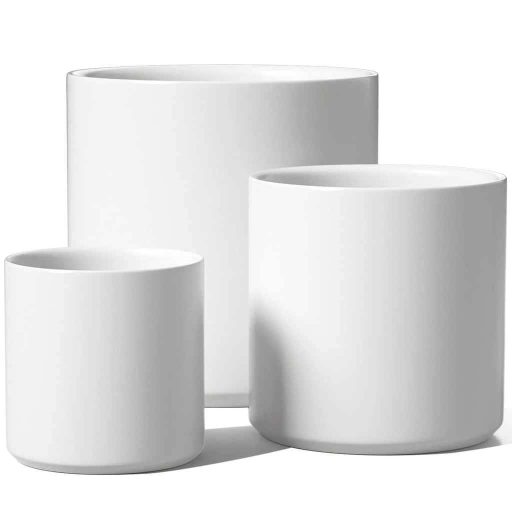 Set of 3 White Indoor Plant Pots (10", 8", 6") with Drainage Hole and Plug for Indoor and Patio Decor