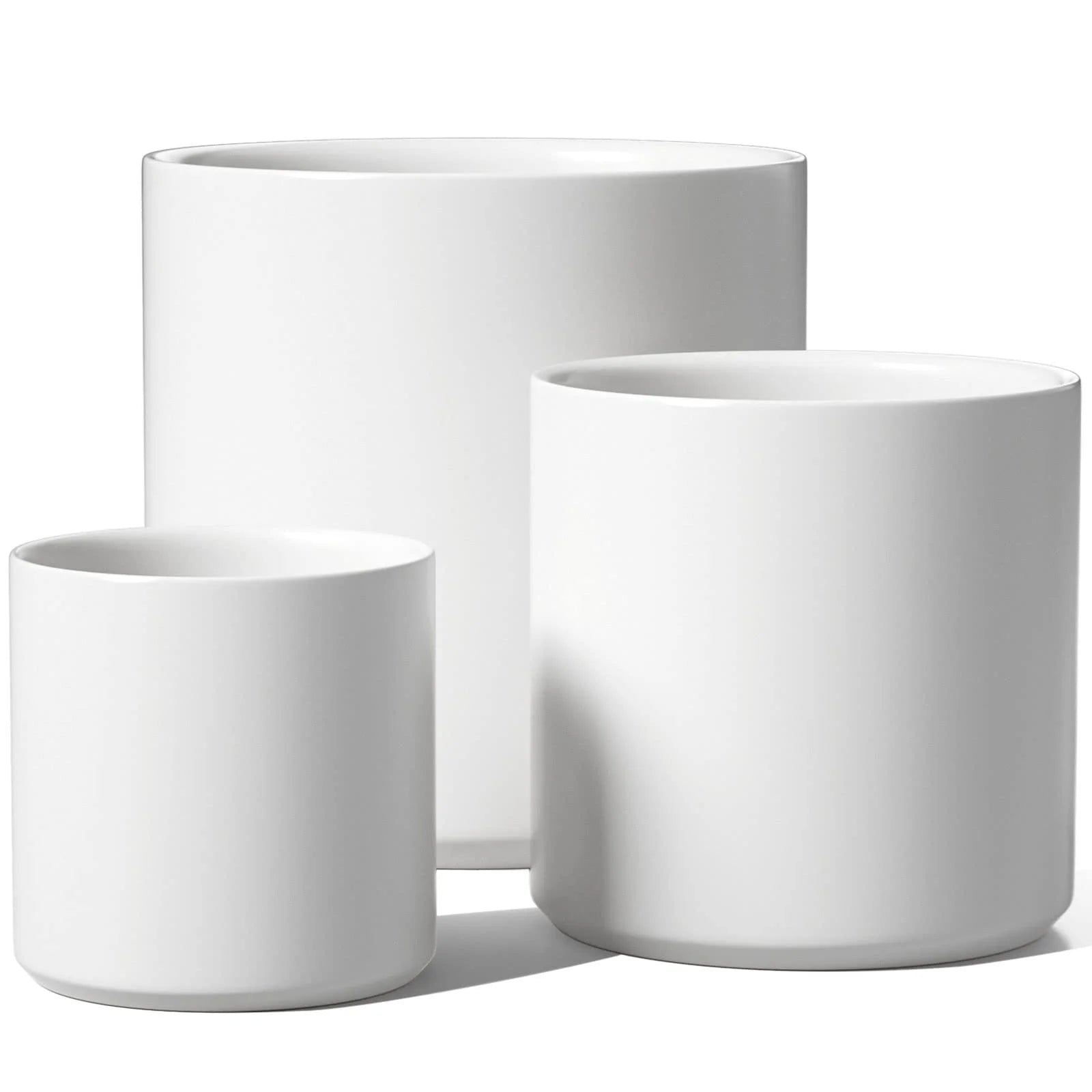 Set of 3 White Indoor Plant Pots (10", 8", 6") with Drainage Hole and Plug for Indoor and Patio Decor