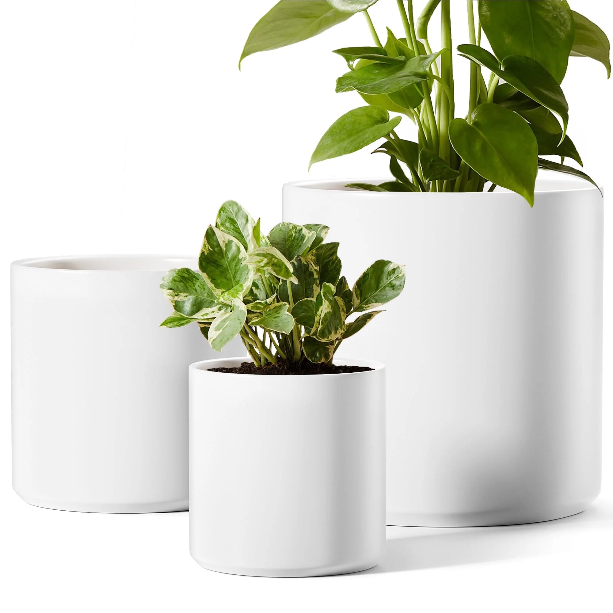 Set of 3 White Indoor Plant Pots (10", 8", 6") with Drainage Hole and Plug for Indoor and Patio Decor