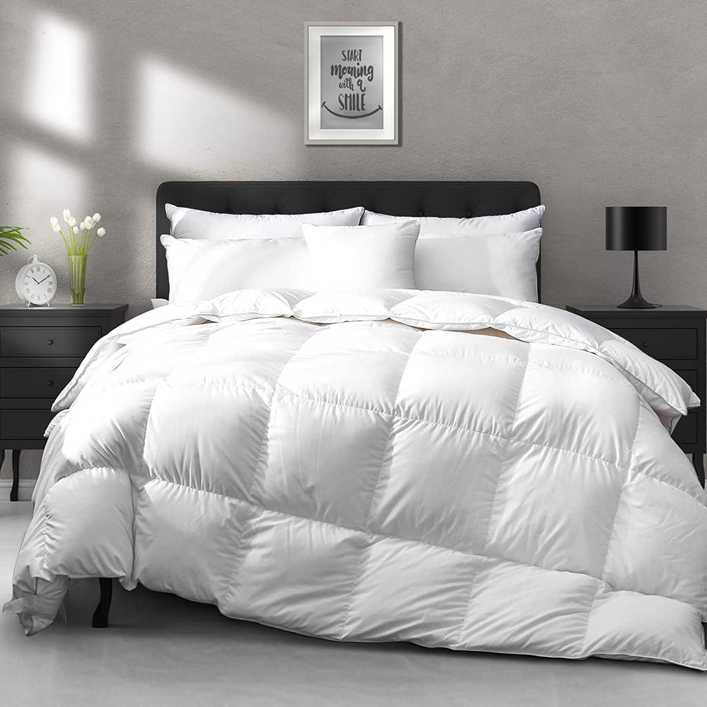 California King Size Heavyweight Down Feather Comforter - Ultra-Soft Luxury High Fill-Power Winter Duvet Insert for Cold Weather (104x96, White)