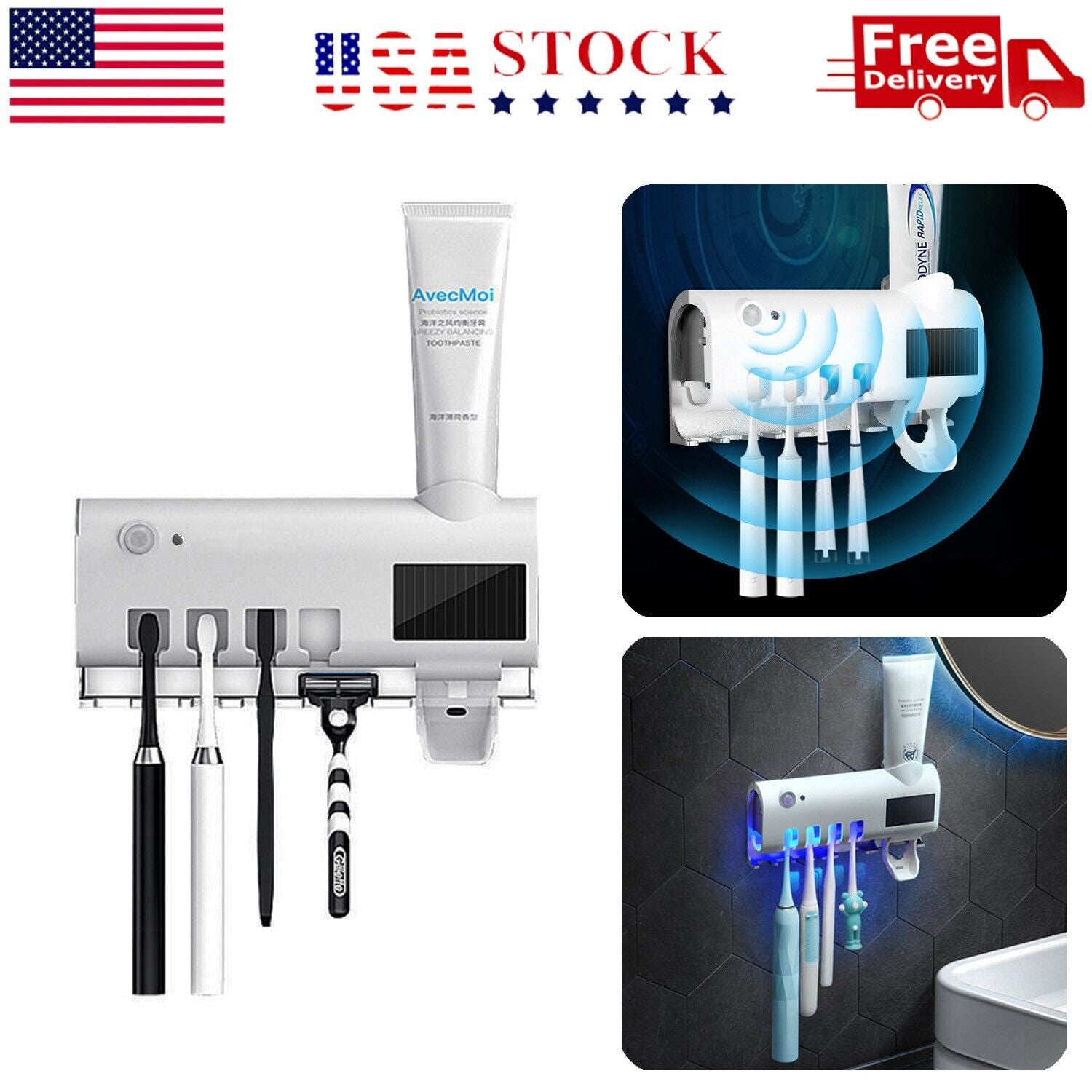 UV Light Toothbrush Sterilizer and Automatic Toothpaste Dispenser Holder