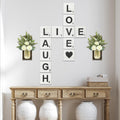 Live, Laugh, Love - Large Rustic Crossword Tiles for Wall Decor, Big Decorative Square Wooden Letters for Wall Art, Farmhouse Kitchens, Living Rooms, Bedrooms - 5" X 5"