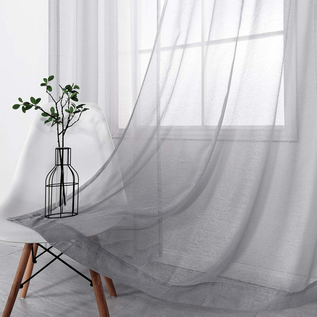 Luxury Light Grey Sheer Curtains for Living Room and Bedroom, Grommet Backdrop Panels, 52 x 84 Inches, Set of 2