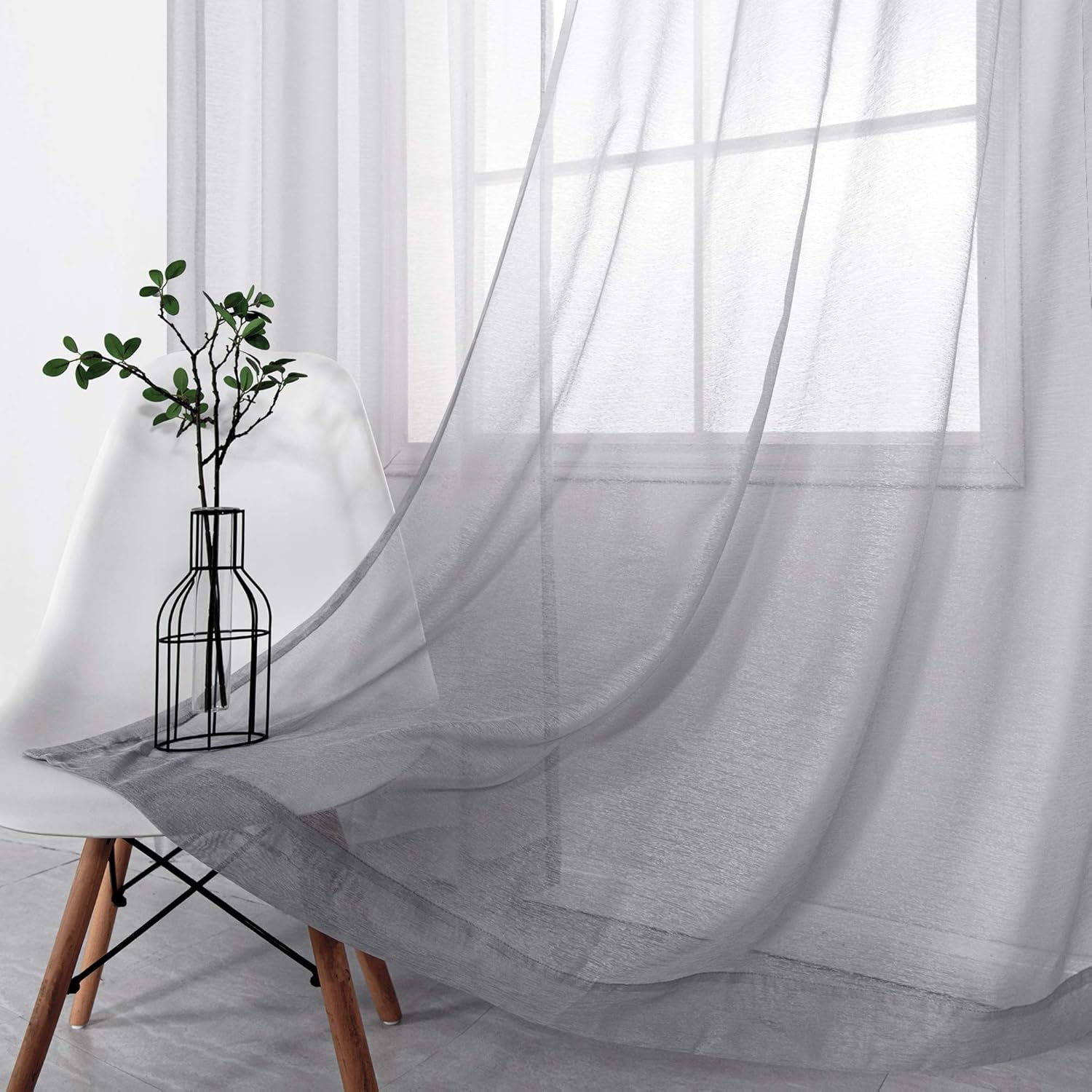 Luxury Light Grey Sheer Curtains for Living Room and Bedroom, Grommet Backdrop Panels, 52 x 84 Inches, Set of 2