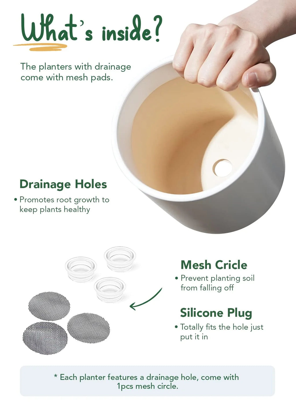 Set of 3 White Indoor Plant Pots (10", 8", 6") with Drainage Hole and Plug for Indoor and Patio Decor