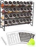 Professional Spice Rack Organizer Set with 32 Glass Jars, 396 Labels, Chalk Marker, and Funnel - Versatile Storage for Cabinets, Countertops, Cupboards, or Wall Mount - Black
