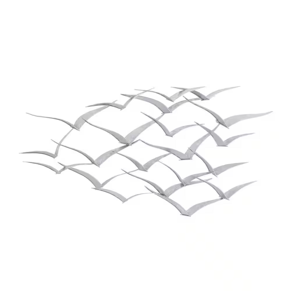 48 In. X 25 In. Metal Silver Flying Flock of Bird Wall Decor