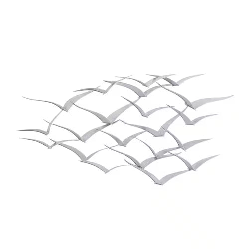 48 In. X 25 In. Metal Silver Flying Flock of Bird Wall Decor