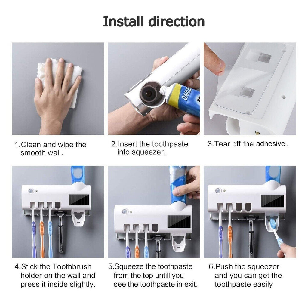 UV Light Toothbrush Sterilizer and Automatic Toothpaste Dispenser Holder