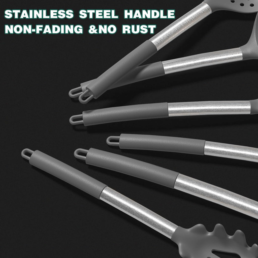 Professional Silicone Kitchen Utensil Set - 43-Piece Non-Stick Heat-Resistant Spatula with Stainless Steel Handle (Grey)